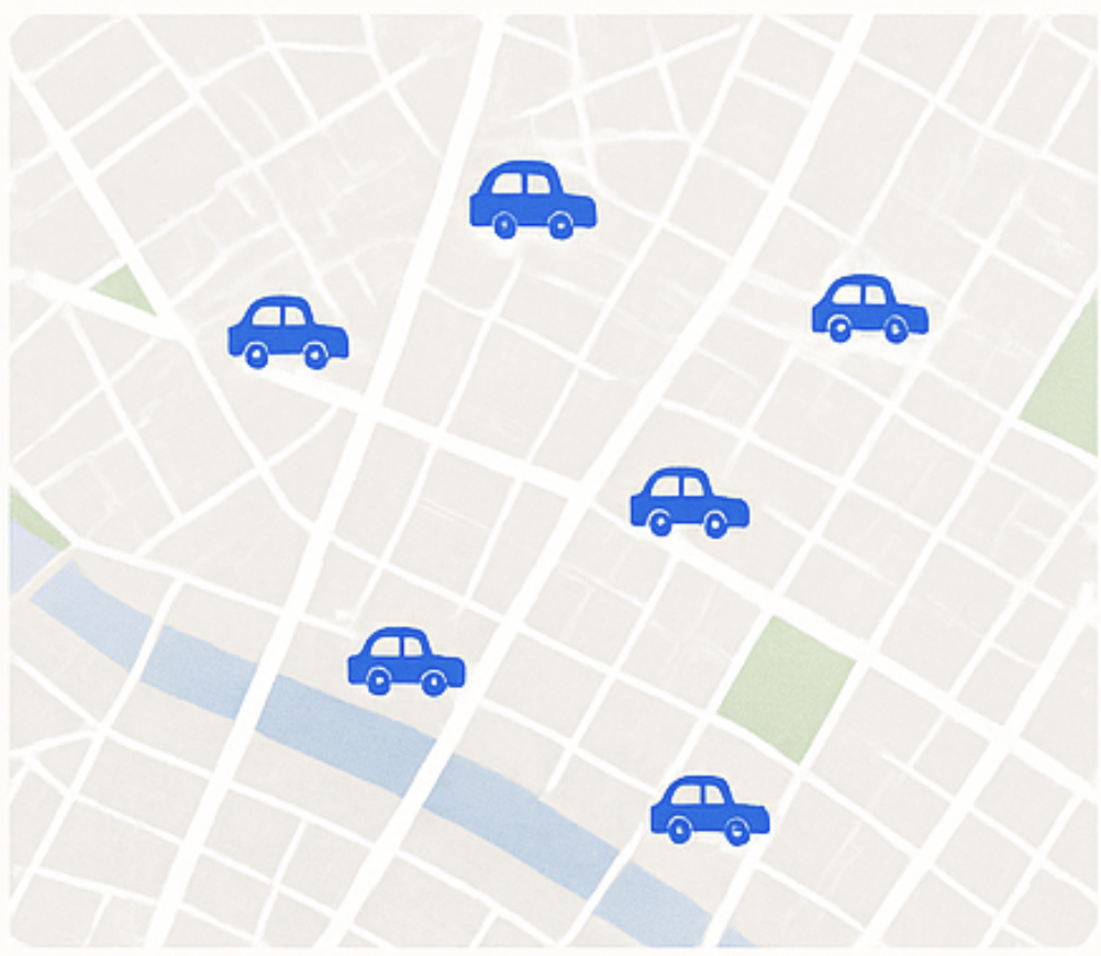 Map with delivery cars